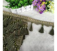 GAOGaoxin 12 Yards Beaded Tassel Fringe Trim - Durable Polyester Curtain Braid for DIY Crafts, Clothing, and Home Decoration(Grün)