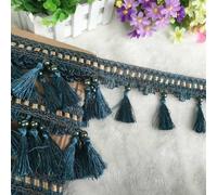 GAOGaoxin 12 Yards Beaded Tassel Fringe Trim - Durable Polyester Curtain Braid for DIY Crafts, Clothing, and Home Decoration(Dark Blue)