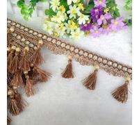 GAOGaoxin 12 Yards Beaded Tassel Fringe Trim - Durable Polyester Curtain Braid for DIY Crafts, Clothing, and Home Decoration(Light Brown)