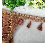 GAOGaoxin 12 Yards Beaded Tassel Fringe Trim - Durable Polyester Curtain Braid for DIY Crafts, Clothing, and Home Decoration(Red Brown)