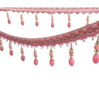 GAOGaoxin 12 Yards Beaded Tassel Fringe Trim - Elegant Polyester Curtain Decoration for DIY Projects, Weddings, and Sofas(Roze)