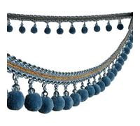 GAOGaoxin 2 Meters Pompom Fringe Trim - Durable Polyester Tassel Ribbon for DIY Upholstery, Curtains, and Sewing Projects(Kong Blue)