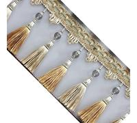 GAOGaoxin Elegant 1 Meter Beaded Tassel Fringe Trim - Decorative Sewing Ribbon for Lampshades, Cushions, and DIY Crafts(Beige)
