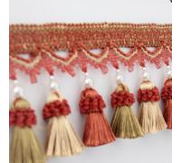 GAOGaoxin Elegant 1 Meter Beaded Tassel Fringe Trim Ribbon for Curtains and Home Decor - Soft Polyester Lace Trimming(Light Red)
