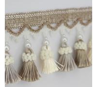 GAOGaoxin Elegant 1 Meter Beaded Tassel Fringe Trim Ribbon for Curtains and Home Decor - Soft Polyester Lace Trimming(Beige)