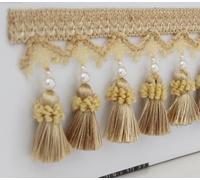 GAOGaoxin Elegant 1 Meter Beaded Tassel Fringe Trim Ribbon for Curtains and Home Decor - Soft Polyester Lace Trimming(Yellow)