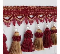 GAOGaoxin Elegant 1 Meter Beaded Tassel Fringe Trim Ribbon for Curtains and Home Decor - Soft Polyester Lace Trimming(Red)