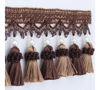GAOGaoxin Elegant 1 Meter Beaded Tassel Fringe Trim Ribbon for Curtains and Home Decor - Soft Polyester Lace Trimming(Bruin)