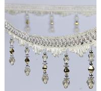 GAOGaoxin Elegant 12 Meters Rhinestone Bead Tassel Fringe Trim for Sewing, Curtains, Tablecloths, and Home Decor(Beige)