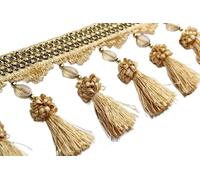 GAOGaoxin Elegant 2 Meters Braided Beaded Tassel Fringe Trim for Home Decor - Perfect for Curtains, Tablecloths, and Sewing Crafts(Champagne)