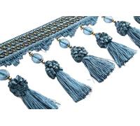GAOGaoxin Elegant 2 Meters Braided Beaded Tassel Fringe Trim for Home Decor - Perfect for Curtains, Tablecloths, and Sewing Crafts(Blue)
