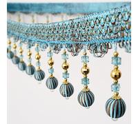 GAOGaoxin Tassel Fringe Trim - DIY Curtain Sewing Trim with Braided Hanging Crystal Beads - 11cm Wide, 6/12 Meters Length(Blu,6 Meters)