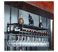 GAOHONGMEI Étagère à vin flottante à suspendre industrielle, 2 couches à l'envers pour bouteilles de vin et verres à pied, étagère décorative de rangement pour bar, restaurant, café, cuisine (noir, 80