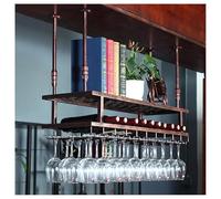 GAOHONGMEI Étagère à vin flottante à suspendre industrielle, 2 couches à l'envers pour bouteilles de vin et verres à pied, étagère décorative pour bar, restaurant, café, cuisine (bronze, 80 cm)