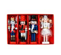 GAOINTELL Lot De 4 Casse-Noisettes en Bois Soldats Garde-Souris Ornement pour Décorations d'arbre Vacances 13 Cm Hauteur Conception Uniforme Roi Souris Décorations en Bois Noël