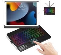 GAOJIE Étui clavier iPad 9ème génération avec pavé tactile rotatif à 360° et support pour crayon, 7 couleurs rétroéclairé espagnol Ñ Bluetooth Trackpad Clavier pour iPad 10.2 9e/8e/7e génération