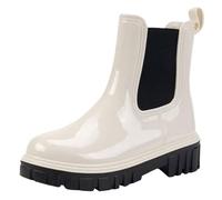 GAOJUNAN Bottes de Pluie, Elégante Bottes Courtes À Bout Rond Et Semelle Épaisse For Femmes, De Pluie Élastiques Polyvalentes, Automne Hiver Semelle Antidérapantes(Beige,39)