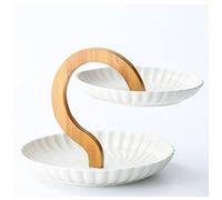 GAOJUNAN Corbeille à Fruits Bol à fruits sertie d'un rack de bambou naturel, plateau service en céramique for les, l'apéritif dessert, du gâteau, des bonbons Paniers de Rangement de Cuisine(B)