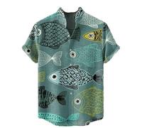 GaoLeAve Chemise d'été vintage à manches courtes pour homme, impression 3D, poisson, sardine, maquereau, art décontracté, grande taille, T-802, L