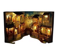 gaomin Book Nook Kit, Kit de Maison de poupées Miniatures avec Meubles et lumière LED, Serre-Livres Bricolage LED Puzzle en Bois, Décoration de Maison de poupée