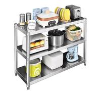 Gaommini Étagère de Cuisine à 3 Niveaux pour casseroles et poêles, Organisateur de Table de Restauration, étagères Robustes pour Four à Micro-Ondes et épices - Acier Inoxydable(120x50x80cm)