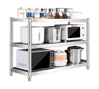 Gaommini Support de casseroles de Cuisine sur Pied, étagère en Acier Inoxydable à 3 Niveaux, Support de Four à Micro-Ondes réglable, Support d'ustensiles de Cuisine, Support à épices(70x50x80cm)