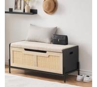 GAOMON Banc de rangement en rotin avec 2 charnières de sécurité, coffre de rangement, boîte à jouets, banc de rangement d'entrée pouvant supporter 118 kg, organiseur de coffre à jouets, assemblage