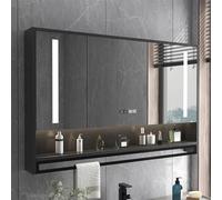 GAONUDAN Armoire à Miroir de Salle de Bain avec éclairage, Armoire de Rangement Murale, 3 Portes Tournantes, Armoire à Miroir LED avec désembuage et Porte-Serviettes (Couleur : Noir, Taille : 120x75x