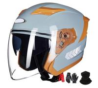 GAORUTO Casque De Moto À Visage Ouvert 3/4 Demi-Casque Casque Adulte Léger pour Hommes Et Femmes Homologué ECE 22.06 avec Double Visière F-1,M (55-60 CM)