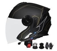 GAORUTO Casque De Moto À Visage Ouvert Bluetooth avec Double Visière Casque 3/4 pour Cyclomoteur Homologué ECE 22.06 pour Hommes Et Femmes Adultes H-3,M (57-58cm)
