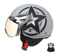 GAORUTO Casque De Moto À Visage Ouvert Casques Rétro 3/4 avec Visière Transparente Casque De Cyclomoteur Vintage Homologué ECE 22.06 pour Hommes Et Femmes Adultes F-1,M (57-58cm)