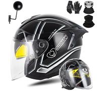 GAORUTO Casque De Moto Demi-Visage Ouvert avec Double Visière Casque De Motocross 3/4 Homologué ECE 22.06 pour Hommes Et Femmes Adultes F-1,XL (60-61cm)