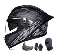GAORUTO Casque De Moto Intégral pour Adulte Homme Femme, Casque De Moto Modulaire avec Double Visière, pour Cyclomoteur De Course, Homologué ECE 22.06 A-3,M (55-56cm)