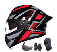 GAORUTO Casque De Moto Intégral pour Adulte Homme Femme, Casque De Moto Modulaire avec Double Visière, pour Cyclomoteur De Course, Homologué ECE 22.06 C-3,M (55-56cm)