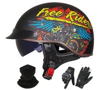 GAORUTO Casque de Moto Jet de Style Allemand, Homologué ECE 22.06, Demi-Casque de Moto Ouvert avec Visière Solaire pour Hommes et Femmes Adultes H,XXL (61-62cm)