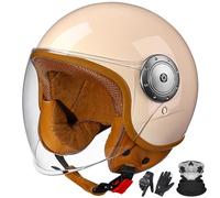 GAORUTO Casque de Moto Jet Ouvert, Homologué ECE 22.06, Casque de Moto Vintage 3/4 avec Visière Solaire, pour Hommes et Femmes Adultes F-1,M (55-60 CM)
