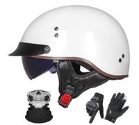 GAORUTO Casque de Moto Jet Vintage de Style Allemand Homologué ECE 22.06 Casque de Moto À Visage Ouvert Demi-Casque Rétro avec Visière Solaire pour Adultes Hommes Femmes B-1,XL (59-60cm)