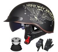 GAORUTO Casque de Moto Jet Vintage de Style Allemand Homologué ECE 22.06 Casque de Moto À Visage Ouvert Demi-Casque Rétro avec Visière Solaire pour Adultes Hommes Femmes F-1,XXL (61-62cm)
