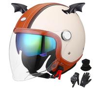 GAORUTO Casque De Moto Rétro 3/4 pour Adultes, Hommes Et Femmes, Homologué ECE 22.06, avec Double Visière B-3,M (57-58cm)