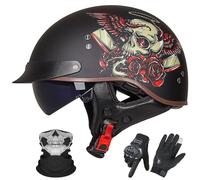 GAORUTO Casque Jet de Moto Homologué ECE 22.06, Style Allemand, Demi-Casque avec Visière Solaire pour Adultes (Hommes et Femmes) E,XXL (61-62cm)