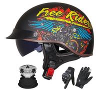 GAORUTO Casque Jet de Moto Homologué ECE 22.06, Style Allemand, Demi-Casque avec Visière Solaire pour Adultes (Hommes et Femmes) H,L (57-58cm)