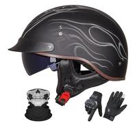 GAORUTO Casque Jet de Moto Homologué ECE 22.06, Style Allemand, Demi-Casque avec Visière Solaire pour Adultes (Hommes et Femmes) F,XL (59-60cm)