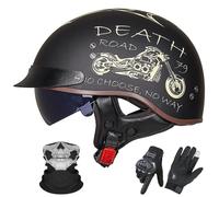 GAORUTO Casque Jet de Moto Homologué ECE 22.06, Style Allemand, Demi-Casque avec Visière Solaire pour Adultes (Hommes et Femmes) J,XL (59-60cm)