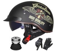 GAORUTO Casque Jet de Moto Homologué ECE 22.06, Style Allemand, Demi-Casque avec Visière Solaire pour Adultes (Hommes et Femmes) M,XL (59-60cm)