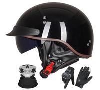 GAORUTO Casque Jet de Moto Homologué ECE 22.06, Style Allemand, Demi-Casque avec Visière Solaire pour Adultes (Hommes et Femmes) D,L (57-58cm)
