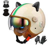 GAORUTO Casque Moto Jet 3/4, Homologué ECE 22.06, pour Adultes, Hommes Et Femmes, avec Double Visière Pare-Soleil C-3,M (57-58cm)