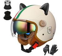 GAORUTO Casque Moto Jet 3/4, Homologué ECE 22.06, pour Adultes, Hommes Et Femmes, avec Double Visière Pare-Soleil A-3,M (57-58cm)