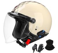 GAORUTO Casque Moto Jet Bluetooth - Certifié ECE 22.06, Casque 3/4 Jet avec Visière Solaire pour Adultes F-1,XL (59-60cm)