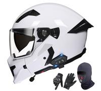 GAORUTO Casques De Moto Intégraux Bluetooth, Homologués ECE 22.06, Modulaires, Ouverts, avec Double Visière, pour Adultes, Hommes Et Femmes B-1,XXL (63-64cm)