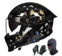 GAORUTO Casques De Moto Intégraux Bluetooth, Homologués ECE 22.06, Modulaires, Ouverts, avec Double Visière, pour Adultes, Hommes Et Femmes F-1,L (59-60cm)